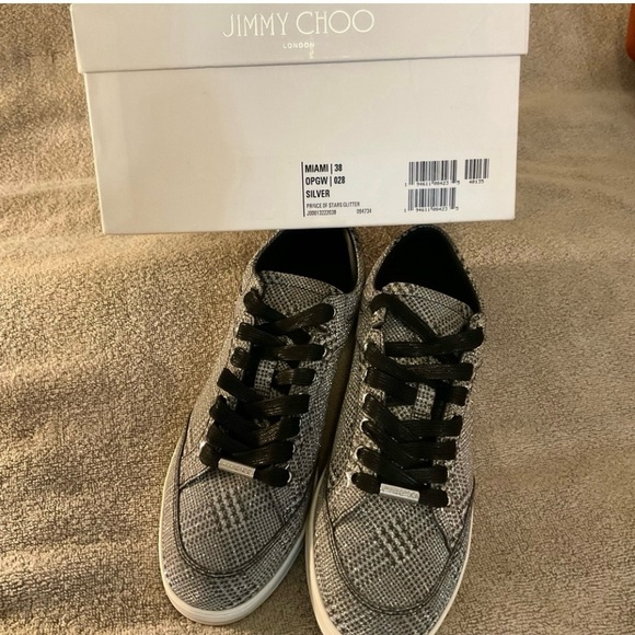 Jimmy Choo Prince of Stars Glitter Fashion Sneakers in Silver size 8 - Picture 5 of 14